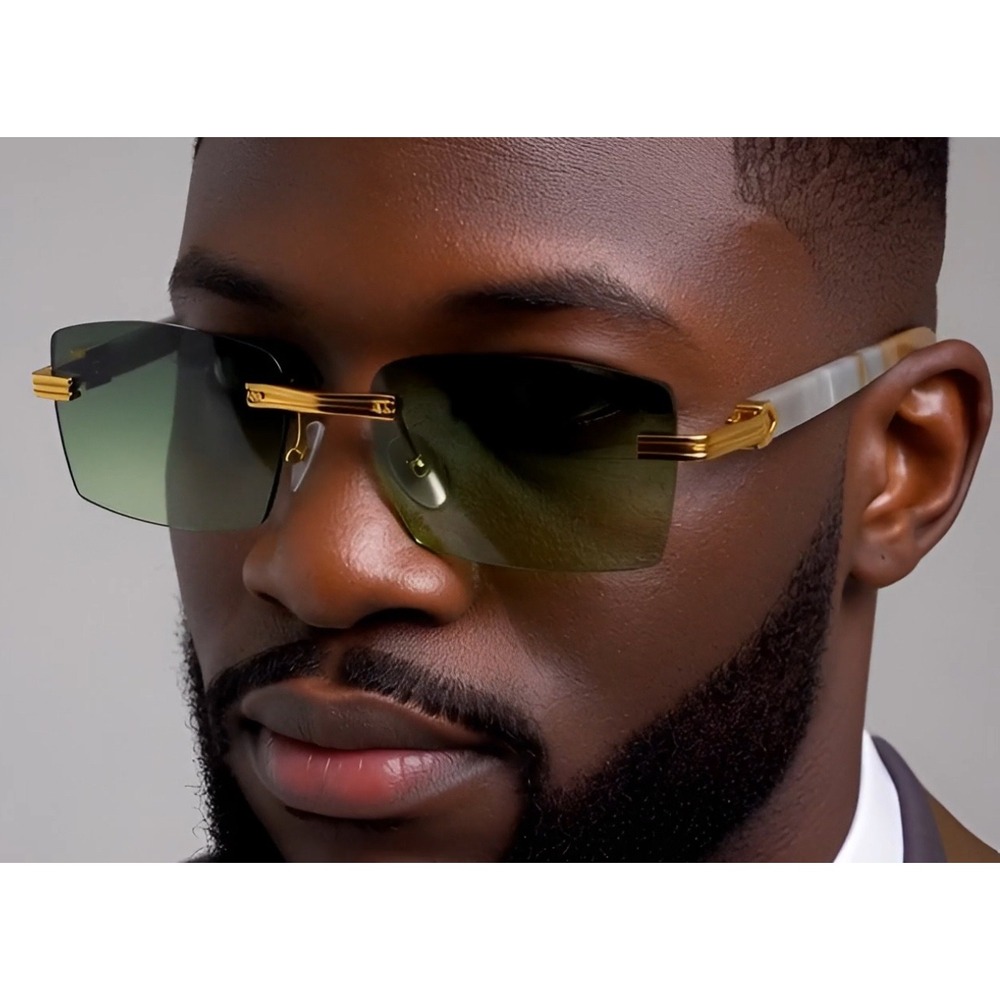 Rimless Rectangle Sunglasses‎ Vintage Style Gold Frame Horn Rim Fashion Lentes
